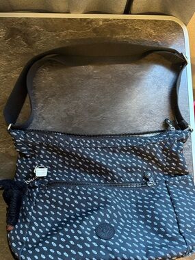 Crossbody Shoulder Bag in Black with Gray Dot Pattern Kipling